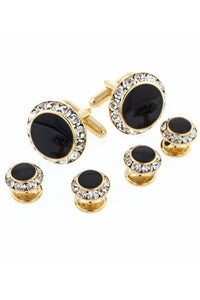 Crystal Gold Studs and Cufflinks Set