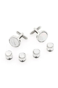 Etched Mother of Pearl Silver Studs and Cufflinks Set