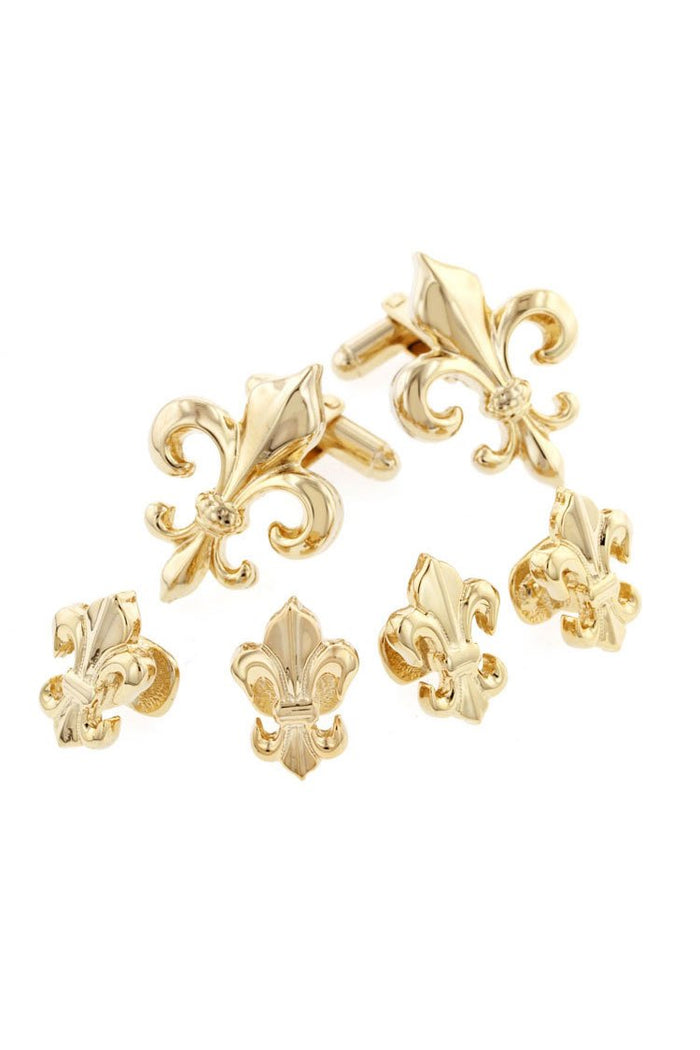 Fleur de Lis Gold Studs and Cufflinks Set