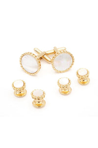 Gold Bead Mother of Pearl Studs and Cufflinks Set