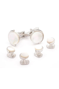 Half Moon Silver Mother of Pearl Studs and Cufflinks Set
