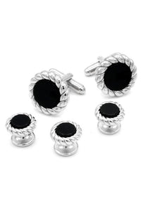 Onyx Rope Silver Studs and Cufflinks Set