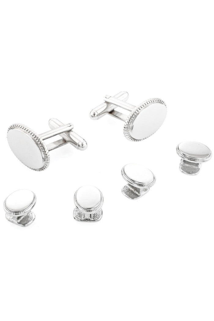Oval Beaded Edge Silver Studs and Cufflinks Set