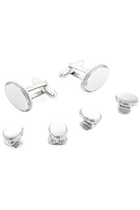Oval Beaded Edge Silver Studs and Cufflinks Set