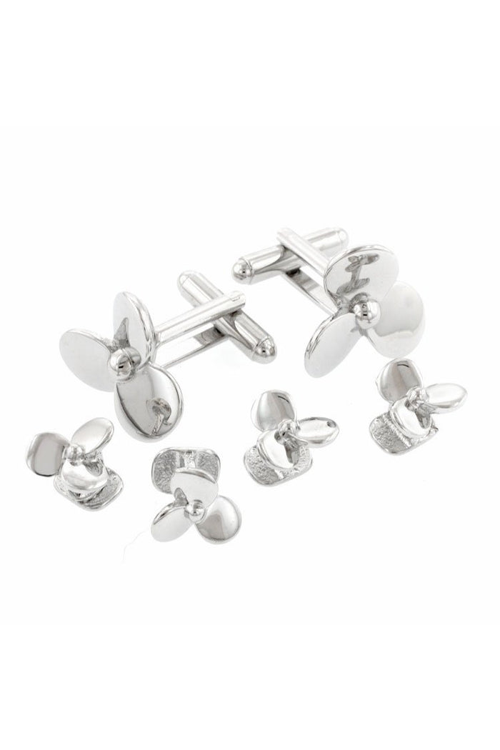 Propeller Silver Studs and Cufflinks Set