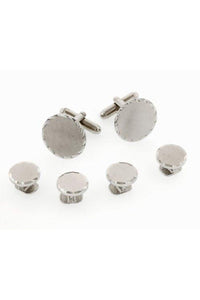 Scalloped Edge Silver Studs and Cufflinks Set
