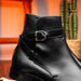 Zelli Jodphur Black Italian Calfskin Double Buckle Strap Boot