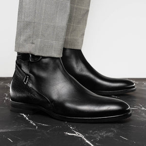 Zelli Jodphur Black Italian Calfskin Double Buckle Strap Boot
