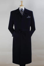 John Knight Wool Belted Overcoat - Navy Men's Full Length - USA Men's Outlet