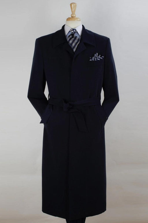 John Knight Wool Belted Overcoat - Navy Men's Full Length - USA Men's Outlet