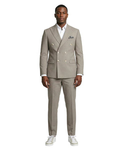 Khaki Pinstripe Double-Breasted Slim Fit 2-Piece Suit