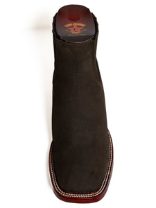 Los Altos Men's Boot Wide Square Toe Nobuck Dark Tabacco (Black) - Nobuck Black