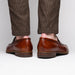 Zelli Lago Hand-Burnished Calfskin & Linen Penny Loafers in Cognac