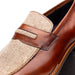 Zelli Lago Hand-Burnished Calfskin & Linen Penny Loafers in Cognac
