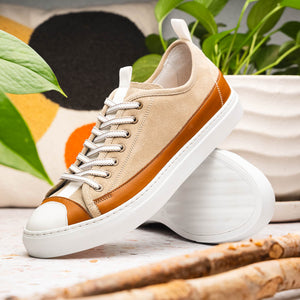 Zelli Lando Sueded Goatskin Sneakers in Taupe | Made in Italy