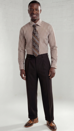 Mens Wide Leg Pants Classic Fit Pleated Pants in Color "Brown" 20.5 inch bottom Pants come lined to the knee.