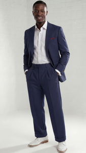 Mens Wide Leg Pants Classic Fit Pleated Pants in Color "Navy" 20.5 inch bottom Pants come lined to the knee.