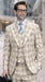 Statement Men's 3-Piece 100% Wool Tailored Fit Glen Plaid Suit - Double Breasted Vest - Tan