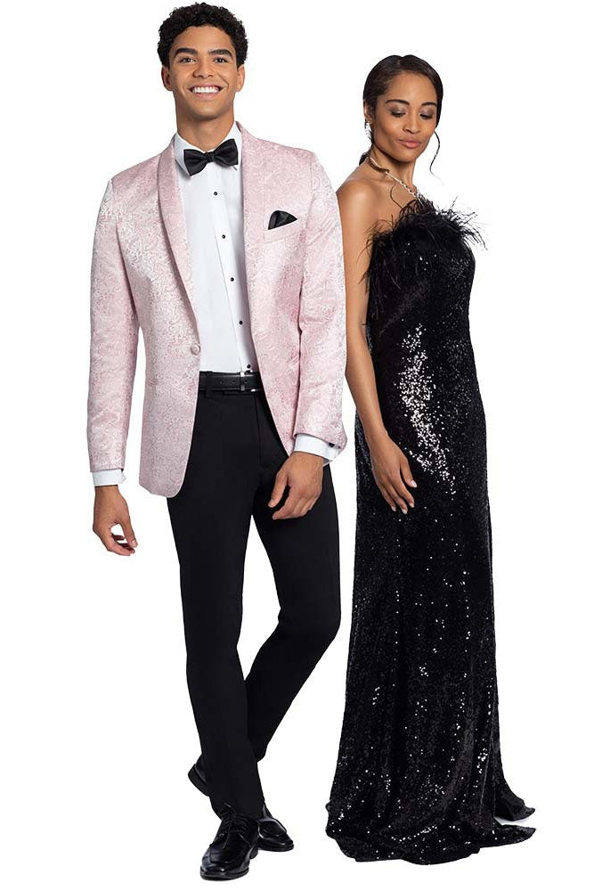 "Aries" Quartz Paisley Shawl Tuxedo Jacket (Separates) Pink Prom Tuxedo