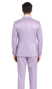 Men's Lavender Satin 3 Piece Slim Fit Tazzio Suit with Peak Lapel Jacket and Double Breasted Vest – Stylish Formalwear