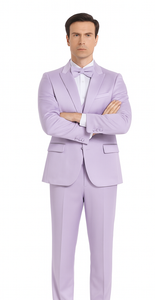 Men's Lavender Satin 3 Piece Slim Fit Tazzio Suit with Peak Lapel Jacket and Double Breasted Vest – Stylish Formalwear