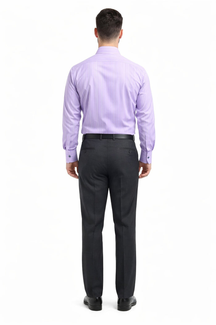 Daniel Ellissa Men's Lavender Tonal Stripe Dress Shirt, Tie & Hanky Set