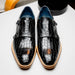 Zelli Legerra Hand Burnished Crocodile Print Monk Strap in Black