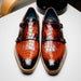 Zelli Legerra Hand-Burnished Crocodile Print Monk Strap in Cognac