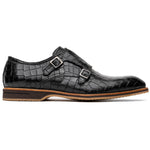Zelli Legerra Hand Burnished Crocodile Print Monk Strap in Black