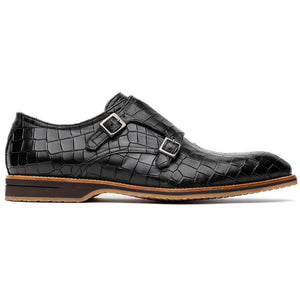 Zelli Legerra Hand Burnished Crocodile Print Monk Strap in Black