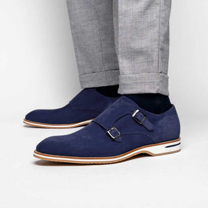Zelli Legerra Suede Goatskin Double Monkstrap Shoes in Navy