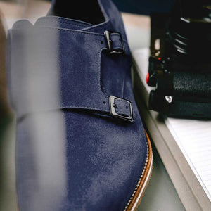 Zelli Legerra Suede Goatskin Double Monkstrap Shoes in Navy