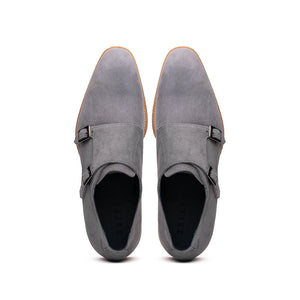 Zelli Legerra Contemporary Goat Suede Monk Strap Shoes in Grey