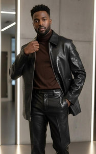 Leisure Suit Black Crocodile Print Vegan Leather BP6793