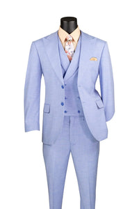 Light Blue Modern Fit 3-Piece Suit with Lapel Vest & Adjustable Pants