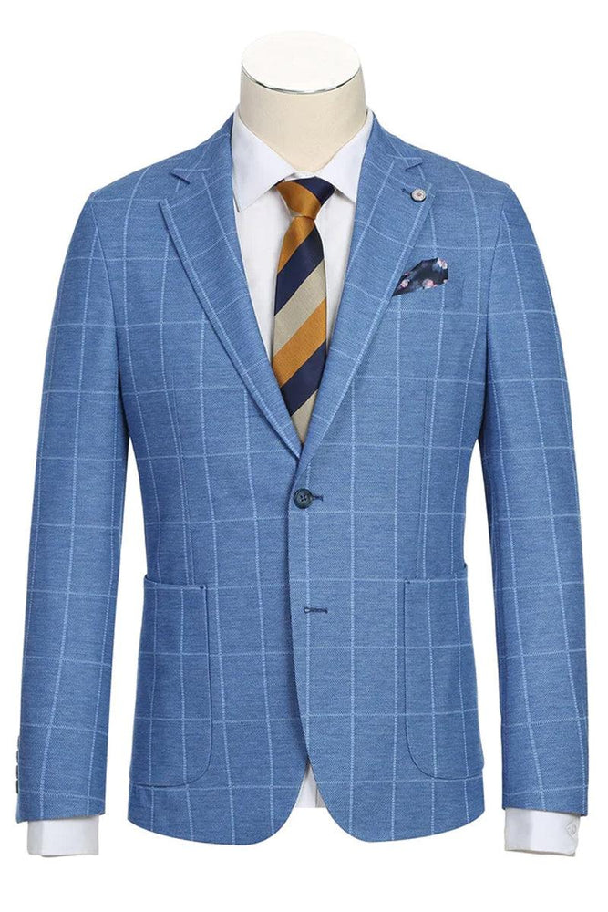 "Light Blue Unconstructed Windowpane Blazer by Pelago" - USA Men's Outlet