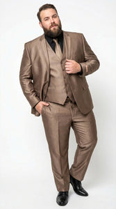 Men’s Bronze Brown Mocco 3 Piece Suit – Modern Formal Suit Set for Wedding, Prom and Business Events Light Brown Coffee Dark Tan