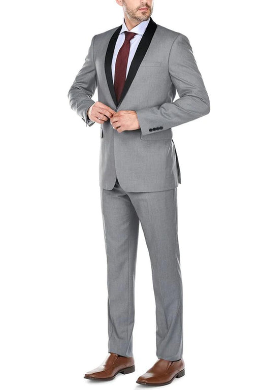 "Light Grey Renoir Tuxedo: Modern, Slim Fit Men's Shawl Collar" - USA Men's Outlet