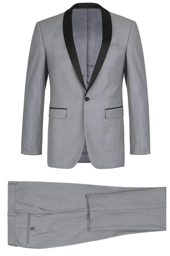 "Light Grey Renoir Tuxedo: Modern, Slim Fit Men's Shawl Collar" - USA Men's Outlet