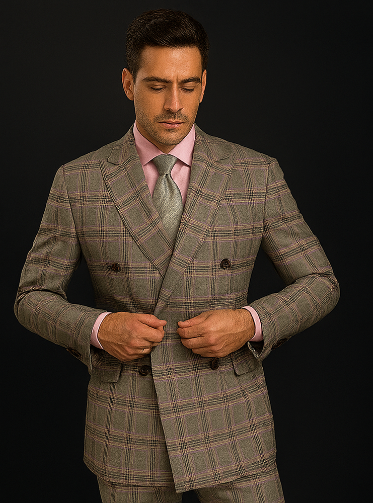light-taupe-modern-fit-double-breasted-glen-plaid-peak-lapel-2-piece-suit