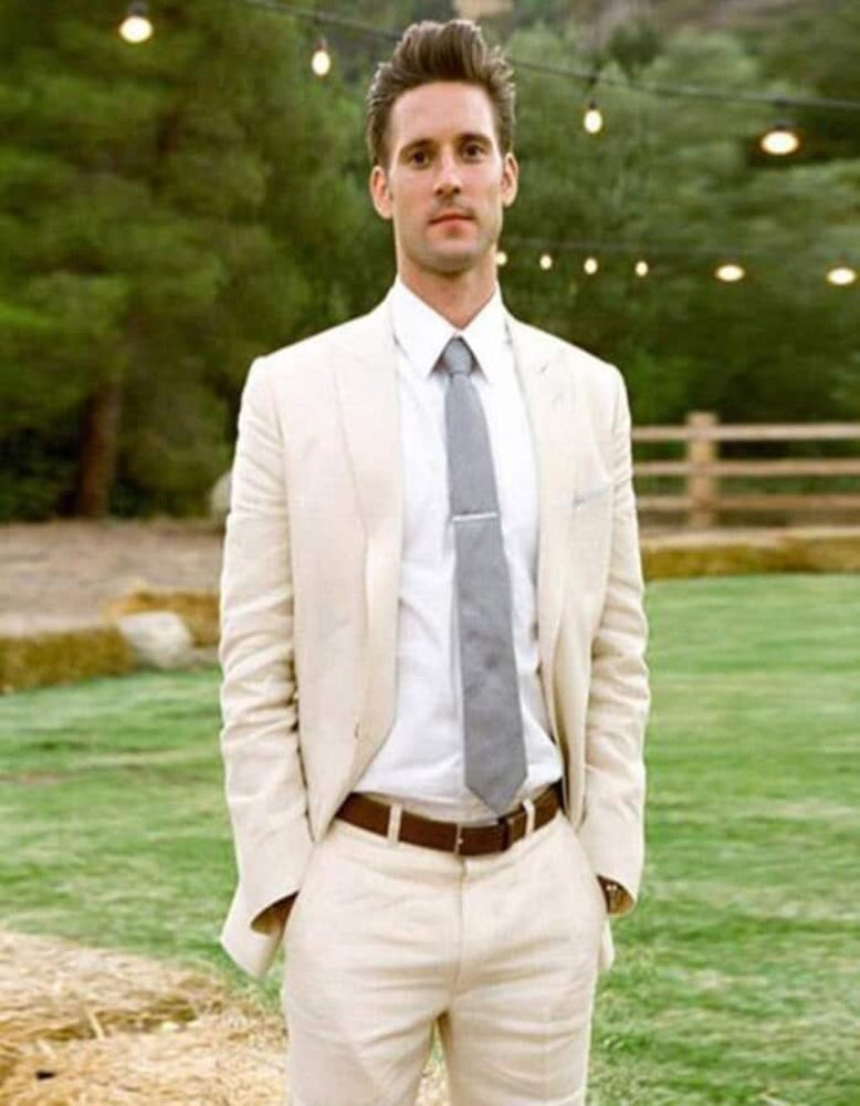 Linen Suit - Mens Summer Suits Ivory Cream Off White Color - Beach Wedding