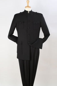 Apollo King Black Safari Suit Shoes - Mandarin Collar Military Style