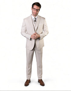 Mens Ticket Pocket Peak Lapel Double breasted Vest 100% Wool Tom Ford Style Modern Fit in Color "Tan" By Statement