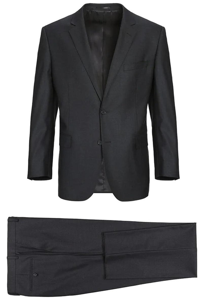 "Luxe Charcoal Wool 2-Button Suit w/Option Vest | Renoir" - USA Men's Outlet