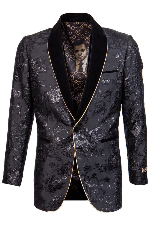 Luxe 

Empire Luxe Men’s Black Velvet Paisley Tuxedo Jacket w/ Gold Trim - USA Men's Outlet