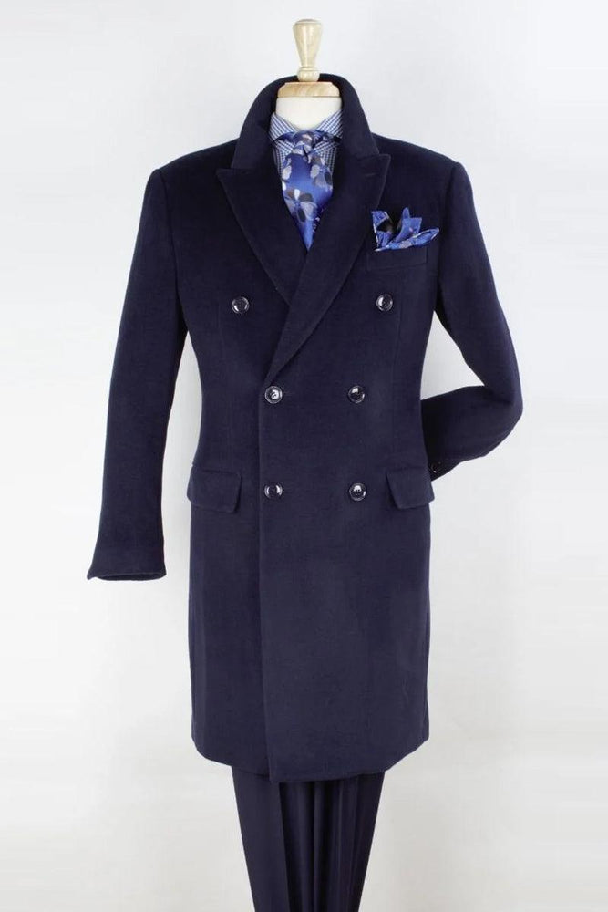 "Luxe Navy Wool 3/4 Overcoat by Apollo King" - USA Men's Outlet