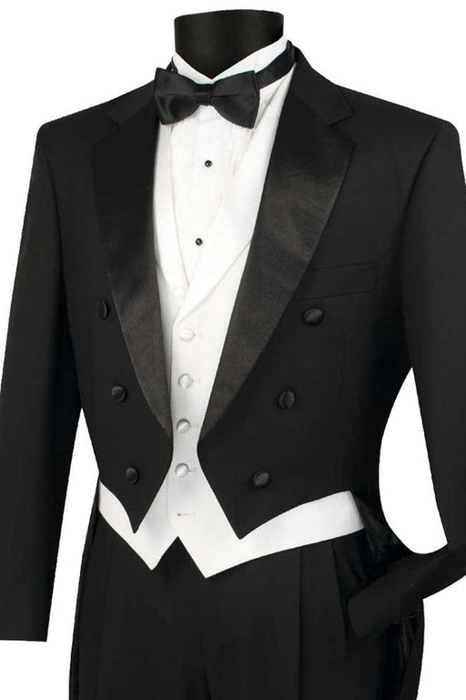 Luxurious Vinci Black Vested Tail Tuxedo | 44R Close Out - USA Men's Outlet