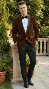 Mens Brown Velvet Tuxedo Jacket – Luxury Black Lapel Velvet Blazer for Wedding, Prom and Formal Events