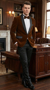 Mens Brown Velvet Tuxedo Jacket – Luxury Black Lapel Velvet Blazer for Wedding, Prom and Formal Events