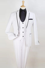 Mens Two Button Slim Fit Vested Prom Tuxedo Suit with Trim in White